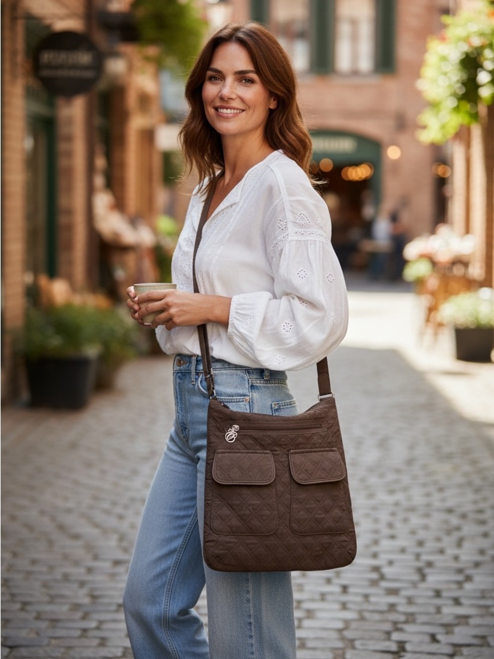 Vera Bradley‎ Boho Quilted Crossbody Shoulder Bag in Brown with Compart/Pockets
